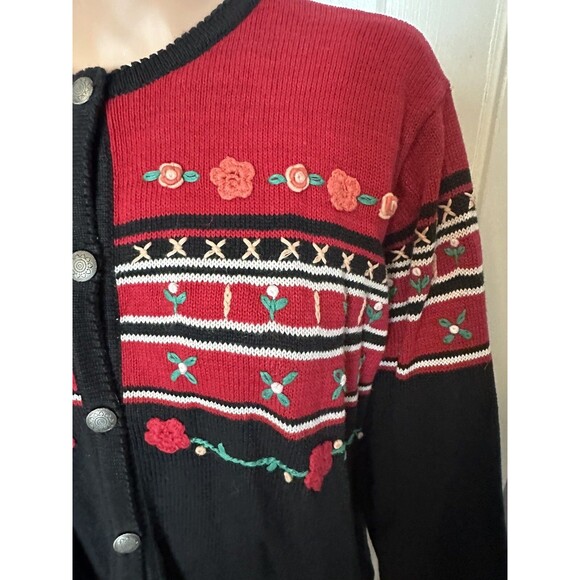 BFA 1X Cardigan, embroidered flowers, multicolored, arty, art to wear, classic - Picture 5 of 8